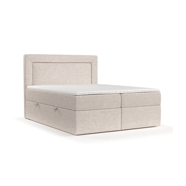 Pat boxspring bej cu spațiu de depozitare 160x200 cm Imagine – Maison de Rêve