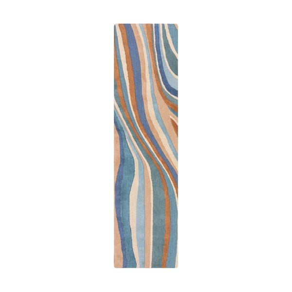 Covor tip traversă albastru țesut manual din lână 60x230 cm Abstract Flow – Flair Rugs