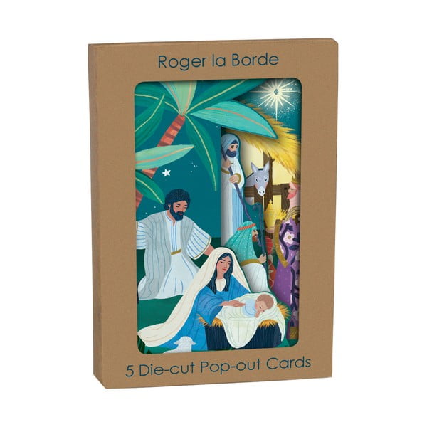 Felicitări 5 buc.  cu model de Crăciun Away in the Manger  – Roger la Borde-image-1