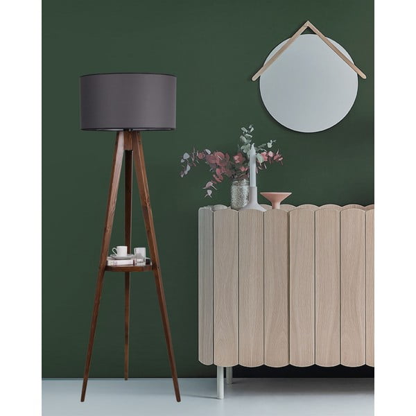 Lampadar negru/maro cu raft cu abajur textil (înălțime 154 cm) Sehbali Tripod – Opviq lights-image-1