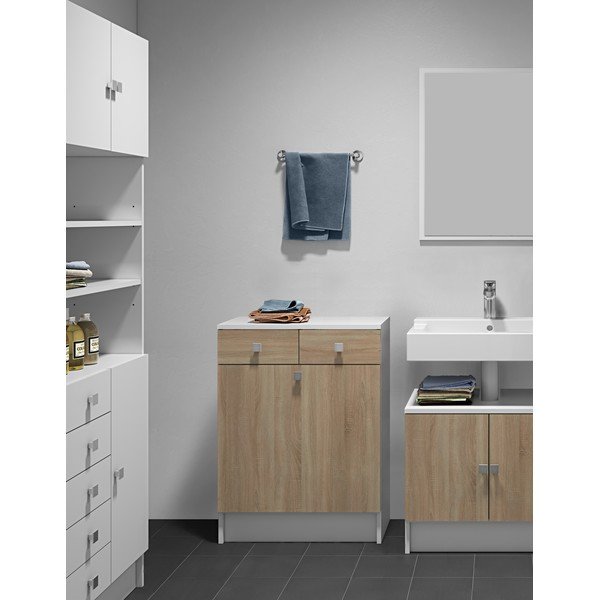 Dulap de baie scund alb cu aspect de stejar 60x82 cm Combi - TemaHome -image-1