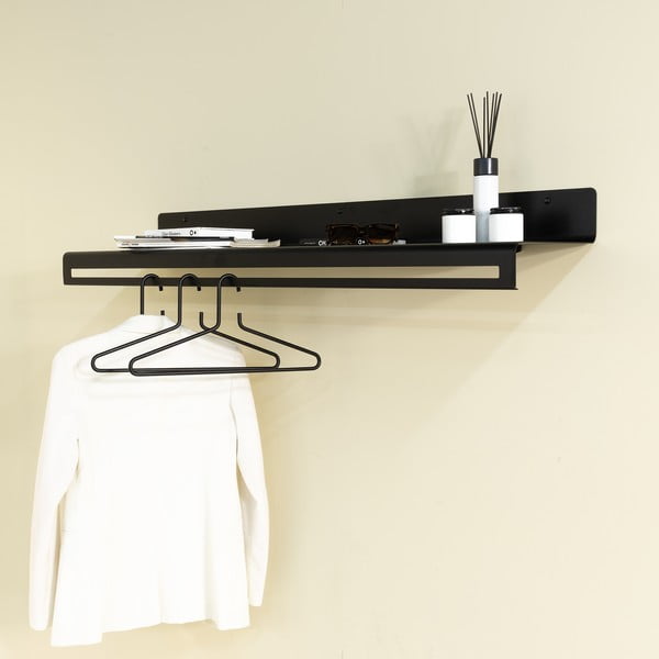 Cuier de perete negru cu raft din metal 120 cm Sway – Spinder Design-image-1