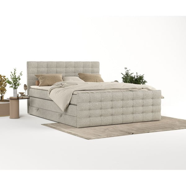 Pat boxspring bej cu spațiu de depozitare 160x200 cm Blend – Maison de Rêve-image-2