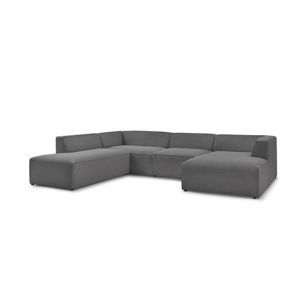 Colțar modular gri închis cu tapițerie din catifea reiată  (cu colț pe partea stângă/în formă de "U") Megeve – Bobochic Paris