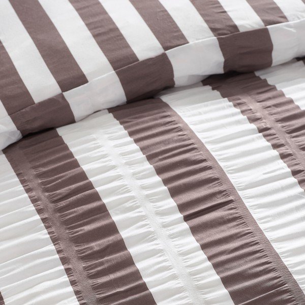Lenjerie de pat maro închis pentru pat dublu 200x200 cm Seersucker Frill Stripe – Catherine Lansfield-image-3