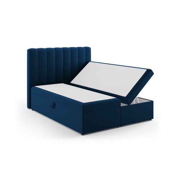 Pat boxspring albastru închis cu spațiu de depozitare 160x200 cm Gina – Milo Casa-image-2