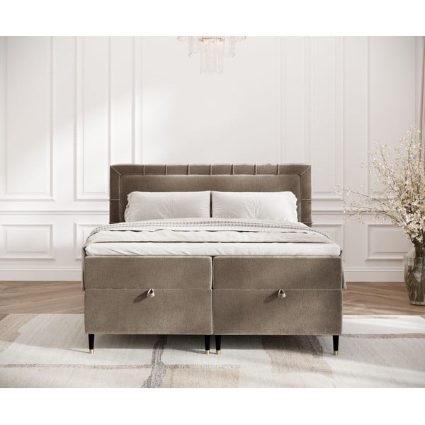 Pat boxspring bej cu spațiu de depozitare 160x200 cm Voyage – Maison de Rêve-image-4
