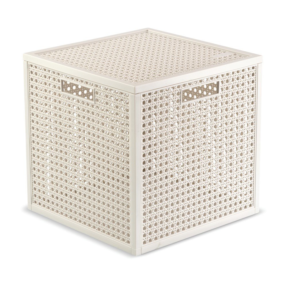 Cutie de depozitare crem din plastic reciclat cu capac 28x28x28 cm Kaya Cube – Curver