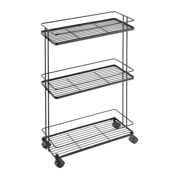 Etajeră pe roți negru-mat din oțel 38x62x16 cm Lava – Metaltex