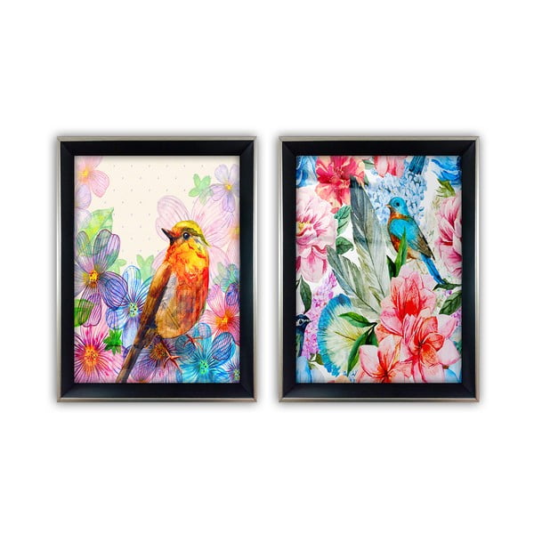 Set 2 tablouri din sticlă Vavien Artwork Bird, 35 x 45 cm