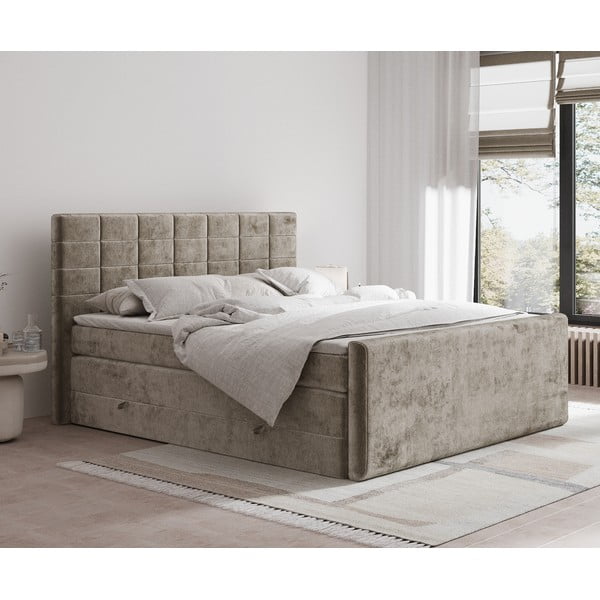 Pat boxspring maro deschis cu spațiu de depozitare 180x200 cm Ava – Maison de Rêve-image-1