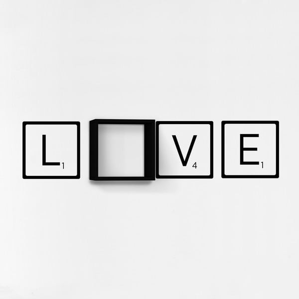 Raft de perete cu decor autoadeziv Love, negru