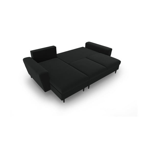 Colțar negru extensibil, cu spațiu de depozitare cu tapițerie din catifea Kyoto – Cosmopolitan Design-image-2