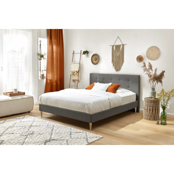 Pat matrimonial 180x200 cm gri antracit tapițat cu somieră Rory – Bobochic Paris-image-3