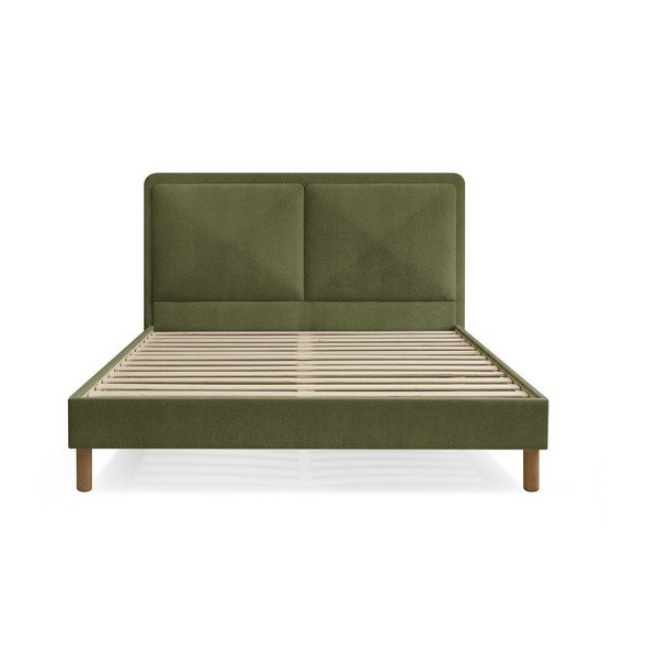 Pat matrimonial verde tapițat tapițat cu somieră 140x190 cm Mara – Bobochic Paris