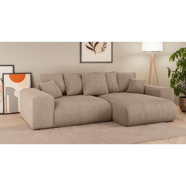 Colțar bej extensibil/cu spațiu de depozitare cu tapițerie din catifea reiată  (cu colț variabil) Luma – Ropez-image-1