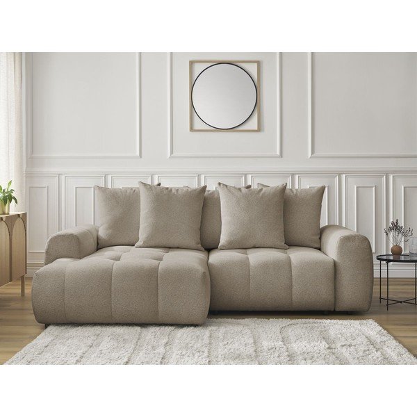 Colțar bej extensibil/cu spațiu de depozitare cu tapițerie din chenille (cu colț pe partea stângă/cu șezlong) Roxelane – Bobochic Paris-image-1