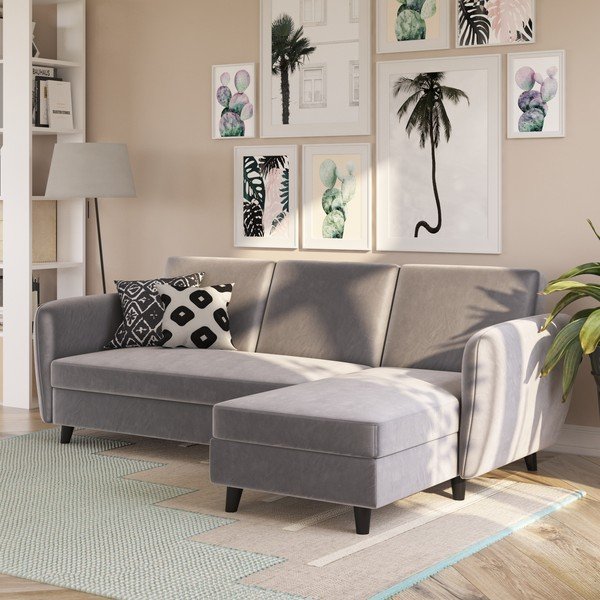 Colțar gri extensibil cu tapițerie din catifea Perry – Støraa-image-4