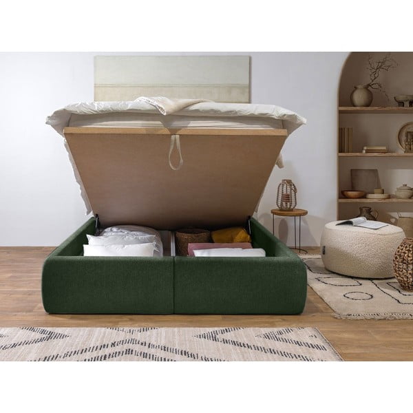 Pat matrimonial verde închis tapițat cu spațiu de depozitare cu somieră 160x200 cm Garance – Bobochic Paris-image-3