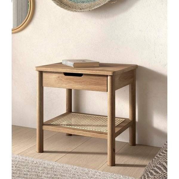 Noptieră în culoare naturală cu rafturi din lemn de stejar Olive – Vipack-image-1