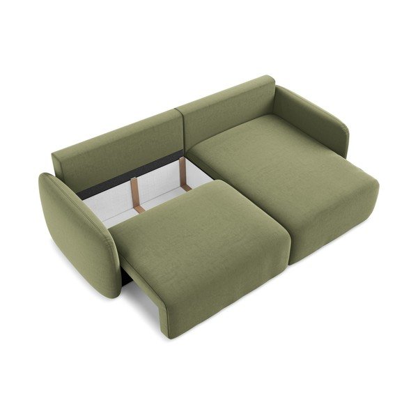 Colțar verde extensibil/cu spațiu de depozitare cu tapițerie din catifea (cu colț pe partea dreaptă/cu șezlong) Kalena – Makamii-image-4