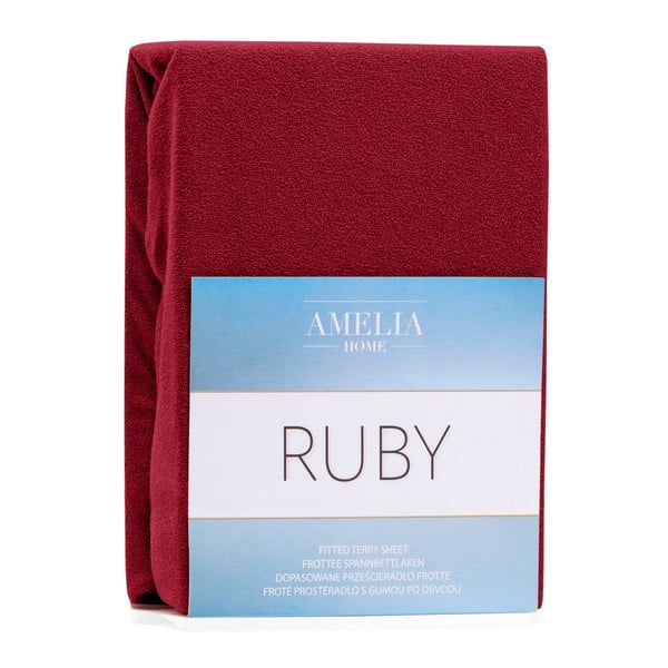 Cearșaf elastic pentru pat dublu AmeliaHome Ruby Siesta, 220-240 x 220 cm, roșu închis-image-1
