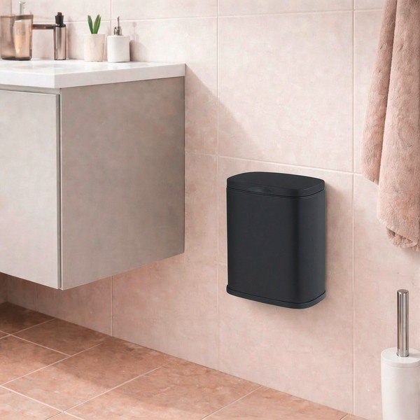 Coș de gunoi negru de montat pe perete din oțel 3 l Sare – Wenko-image-1