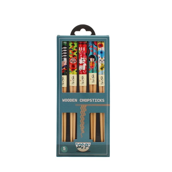 Set de bețe chinezești în culoare naturală din lemn 5 buc. Japanese Heritage – Rex London-image-3