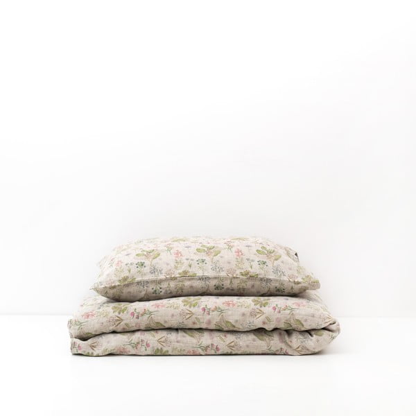 Lenjerie de pat din in pentru copii Linen Tales Botany, 70 x 100 cm, bej-image-4