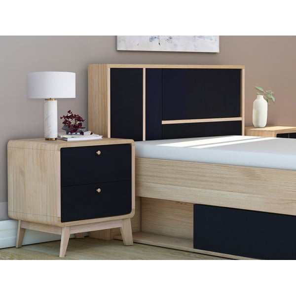 Noptieră neagră cu aspect de lemn de stejar Cassie - Støraa-image-1