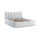 Pat matrimonial gri deschis tapițat cu spațiu de depozitare cu somieră 160x200 cm Lupine – Micadoni 