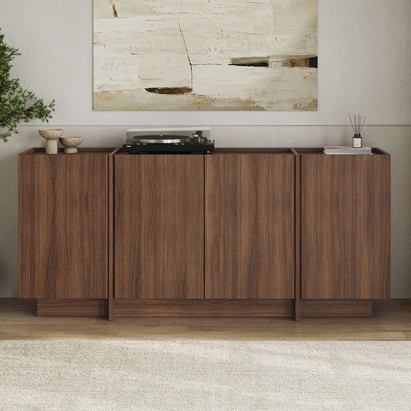 Comodă în culoare naturală închisă cu aspect de lemn de nuc cu orificiu pentru cabluri 180x80x45 cm Dorma – Kalune Design-image-1