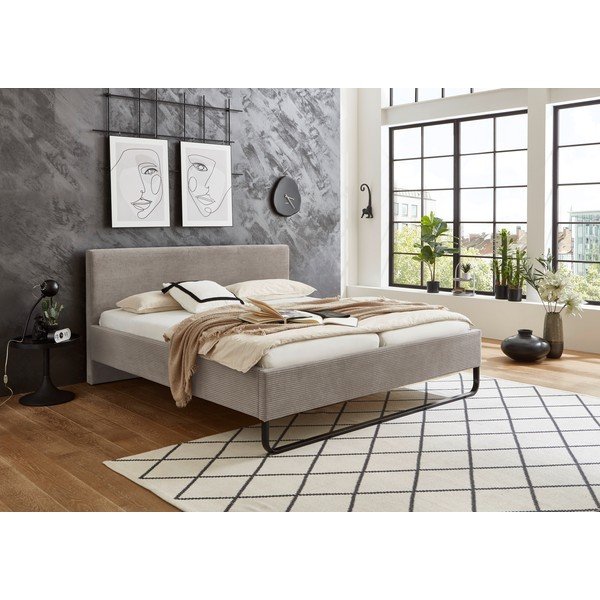 Pat matrimonial gri/maro tapițat fără somieră 180x200 cm Swing – Meise Möbel-image-1