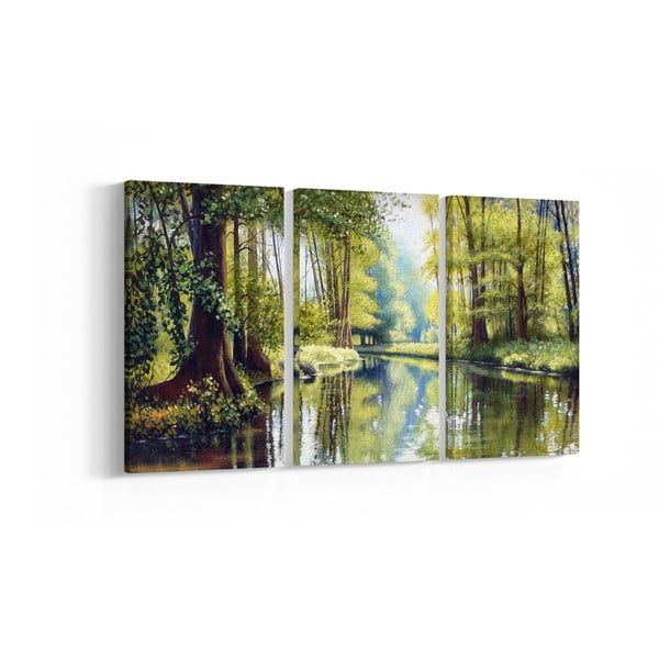 Set 3 tablouri Forest River, 20 x 40 cm