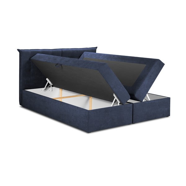 Pat boxspring 200x200 cm albastru închis cu spațiu de depozitare Echaveria – Mazzini Beds-image-3