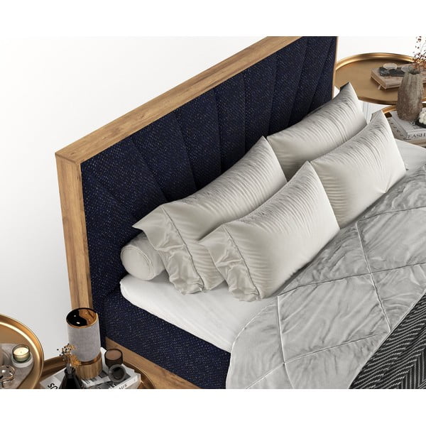 Pat boxspring albastru închis/în culoare naturală cu spațiu de depozitare 180x200 cm Asahi – Maison de Rêve-image-1