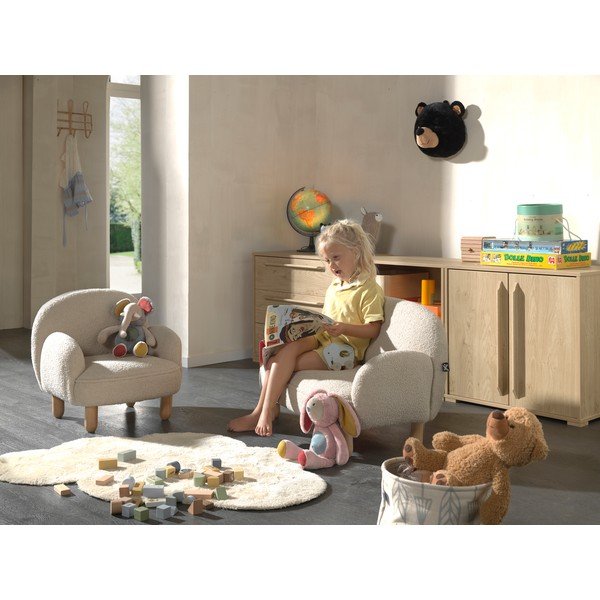 Canapea pentru copii bej cu tapițerie din țesătură bouclé 89 cm Rocky – Vipack-image-4