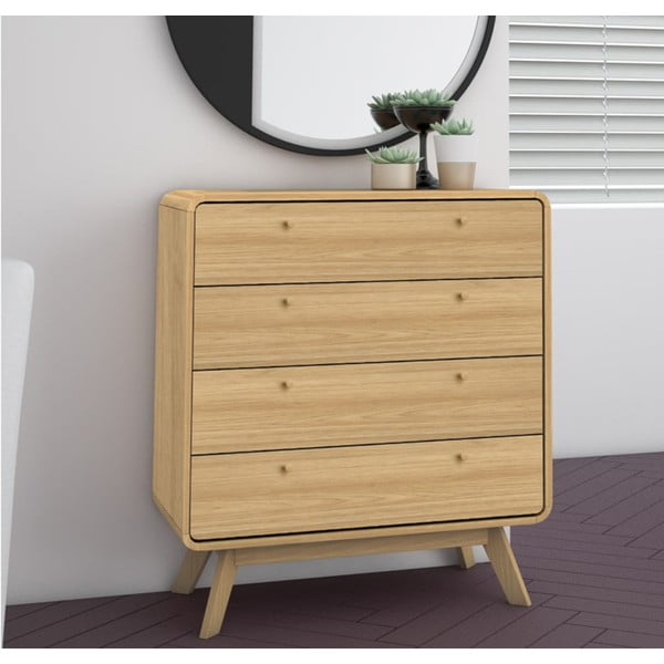 Comodă în culoare naturală înaltă cu aspect de lemn de stejar 80x88 cm Cassie - Støraa-image-1