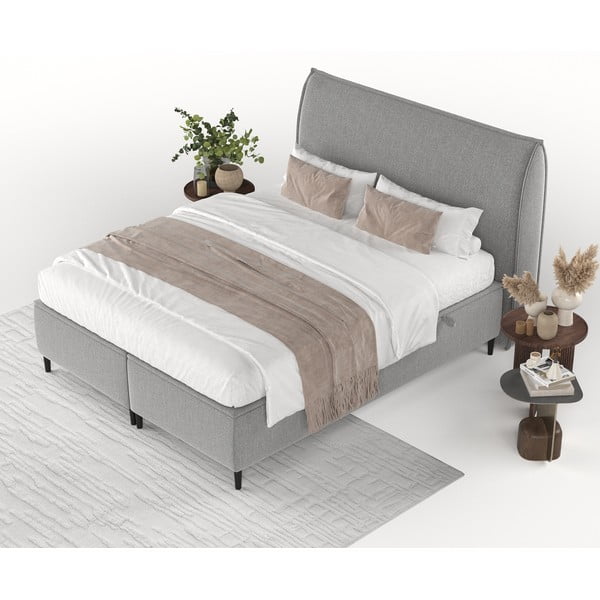 Pat matrimonial gri deschis tapițat cu spațiu de depozitare 140x200 cm Draco – Maison de Rêve-image-4