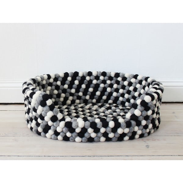 Pat cu bile din lână, pentru animale de companie Wooldot Ball Pet Basket, 60 x 40 cm, alb - negru
