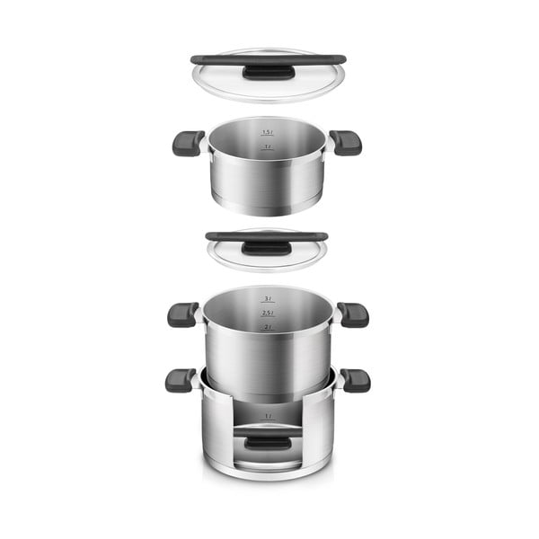 Set de vase pentru gătit 6 buc. din oțel inoxidabil Compact – Tescoma-image-2