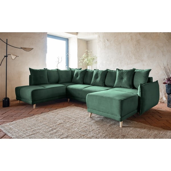 Colțar verde extensibil cu tapițerie din catifea reiată  (colț stânga/în formă de "U") Lazy Lukka – Miuform-image-3