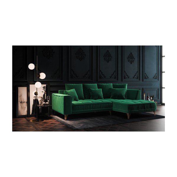 Colțar din catifea devichy Chloe, șezlong dreapta, 256 cm, verde închis-image-3