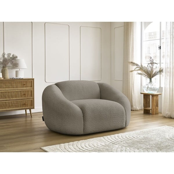 Fotoliu gri/maro cu tapițerie din țesătură bouclé Tina – Bobochic Paris-image-4