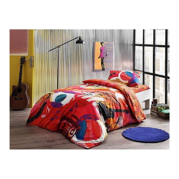 Set lenjerie de pat din bumbac pentru pat de o persoană Ranforce Graphic, 160 x 220 cm