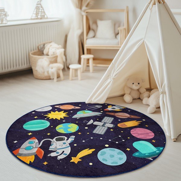 Covor de joacă pentru copii albastru închis lavabil ø120 cm Into The Space – Mila Home-image-4