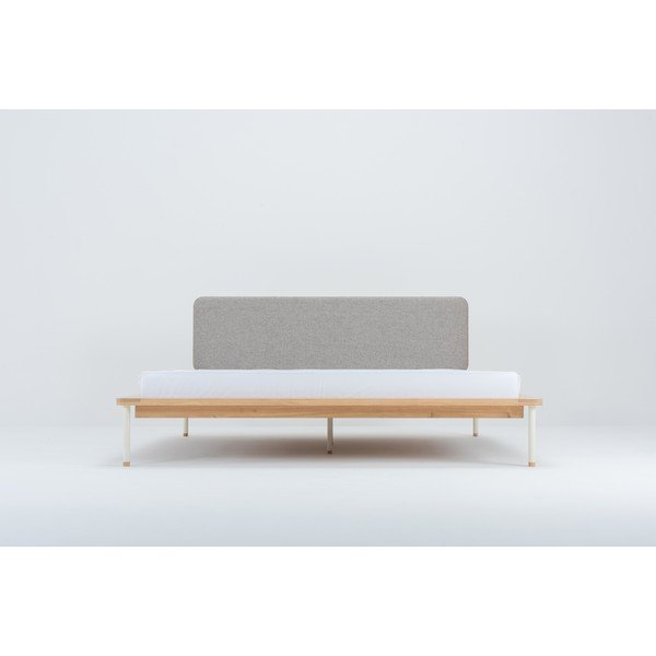 Pat matrimonial gri/în culoare naturală din lemn masiv de stejar cu somieră 180x200 cm Fina – Gazzda-image-4