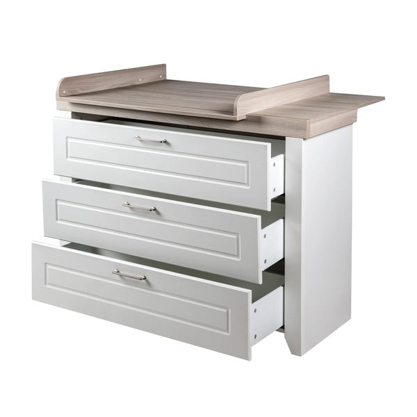 Comodă de copii albă joasă cu aspect de lemn de ulm cu masă de schimbat 120x98 cm Felicia – Roba-image-4