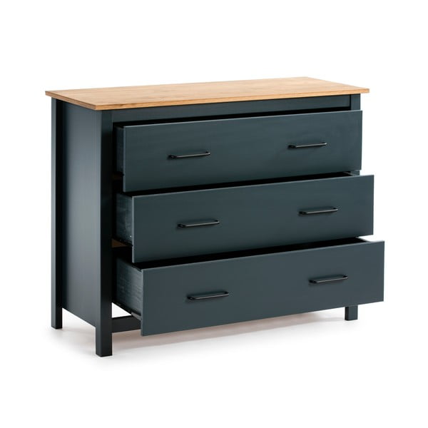 Comodă albastru-închis joasă din lemn masiv de pin 100x80 cm Miranda – Marckeric-image-3