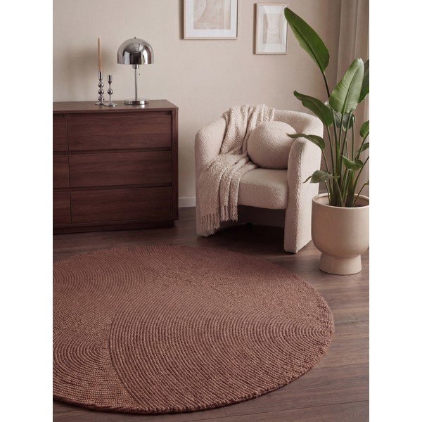 Covor teracotă țesut manual rotund din lână ø 120 cm Calmio – Hanse Home-image-1